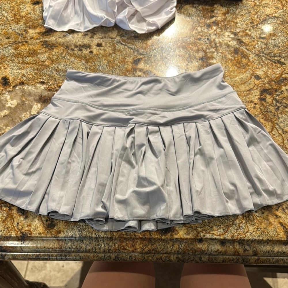 Gray Mini Skater Skirt with Tie Front